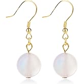 Crystal Earrings for Women Dangling Sterling Silver 10mm Round Natural Stone Earrings Crystal Dangle Drop Earrings Gemstone Earrings Christmas Gifts Jewelry Gift for Women