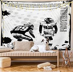 Ambesonne Sports Tapestry, Grungy American Football