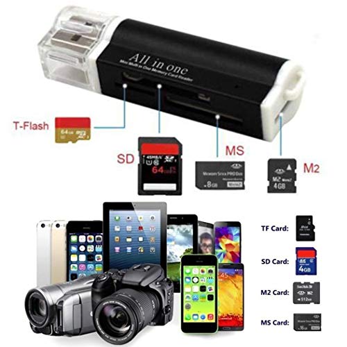 IEnkidu USB Card Reader 4 Card Slot Multi-Function Adapter Four-in-One Card Reader (Black)