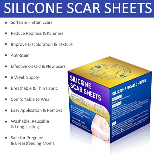 Silicone Scar Removal Sheets (1.6''x 120'', 3M), Professional Upgrade Silicone Sheet for Scars Caused by C-Section, Surgery, Burn, Acne, Stretch Marks, Works on Old & New Scars, Reusable Scar Sheets