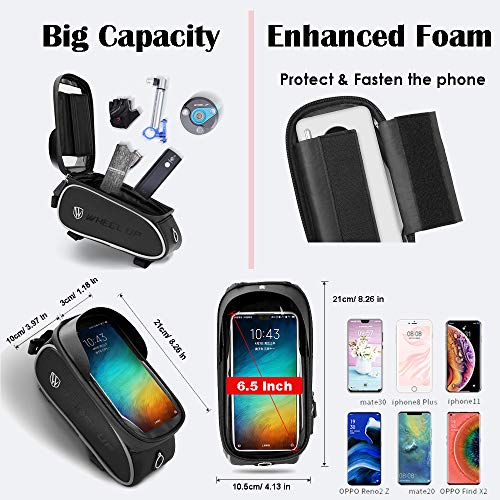 FourTEEN19 Bike Frame Bag Handlebar Bag Bikecycle Phone Mount Bag Mountain Bike Accessories for 6.5 Inch Screen
