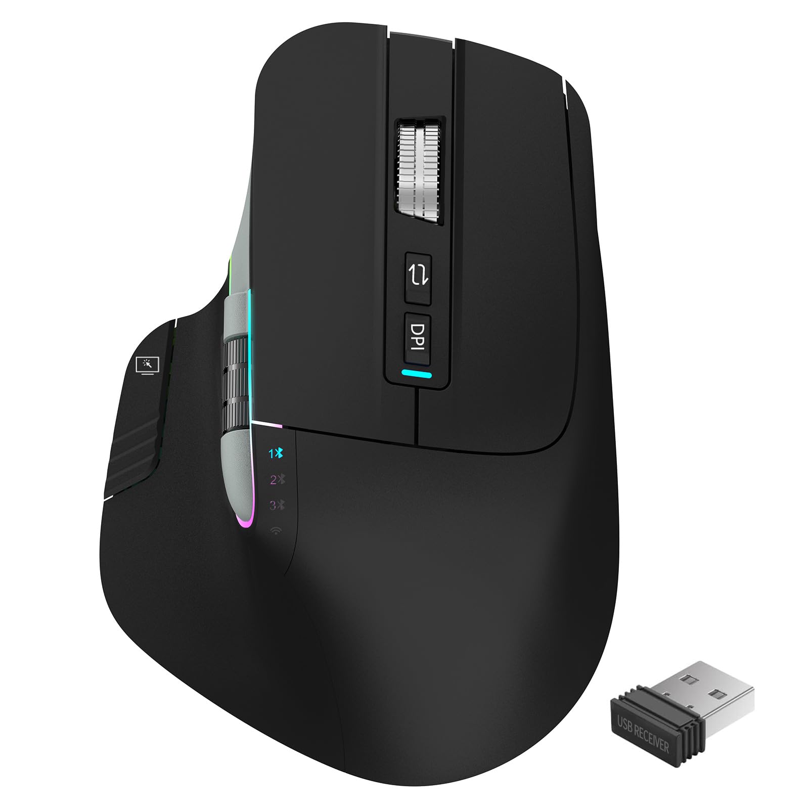 Photo 1 of LeadsaiL Wireless Mouse for Laptop, 2.4G Rechargeable Bluetooth5.2 Computer Mouse, Controlling 4 Devices, Up to 3200DPI, Ergonomic Optical Mouse for PC, Notebook, Black