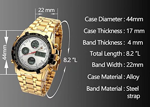 JSDDE Montre Doré Montre Homme Etanche Bracelet en Acier Calendrier Chronomètre 3ATM Montre Multifonction Sport Grand Cardan