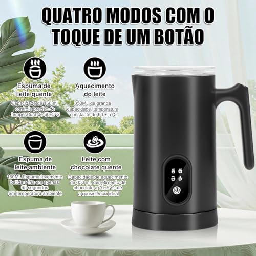 110V Espumador de Leite Elétrico 4 em 1, Vaporizador de Leite Elétrico de 430 ml, Batedor de Leite, Máquina Automática de Espuma Fria e Quente para Café, Latte, Chocolate Quente