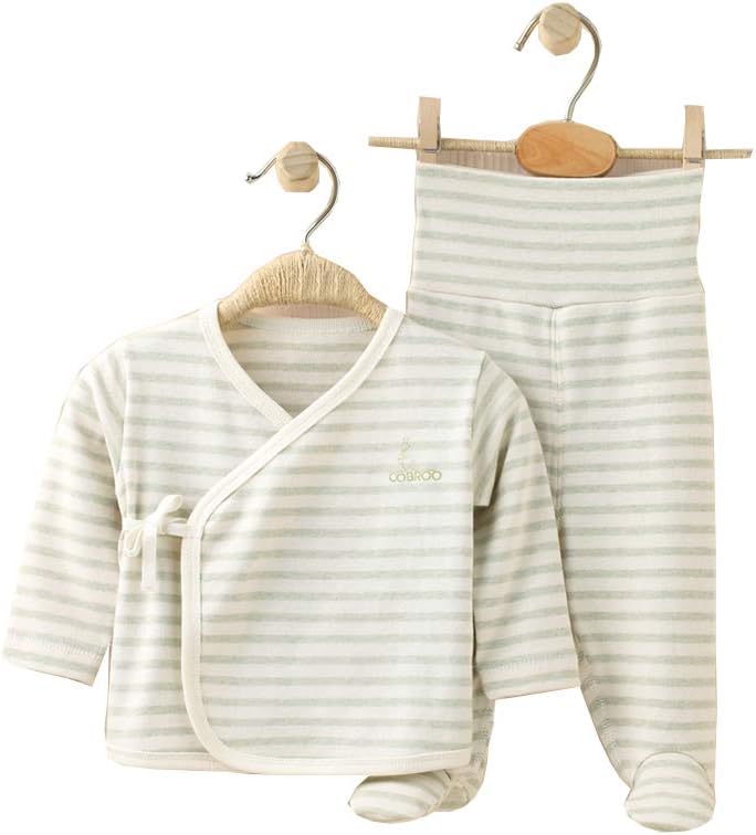 100% Cotton 2-Piece Baby Pajamas Set, Long Sleeve Kimono Shirt and Essential Footed Pants Newborn-6 Months