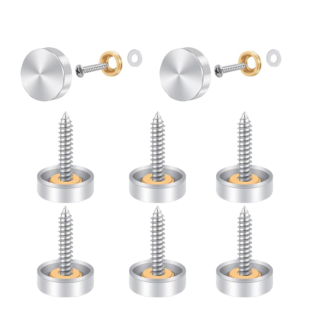 Leliafleury 8 Sets Mirror Screws Caps 16mm Decorative Cap Covers Stainless Steel Mirror Screws for Bath Plates Tables Wardrobes Furniture, Brushed Sliver — image 1
