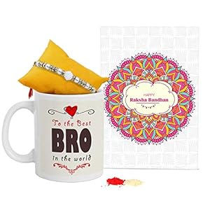 TIED RIBBONS Rakhi for Brother with Gift – Premium Rakhi with Coffee Mug Mini Greeting Card and Roli Chawal – Rakhi Gift…