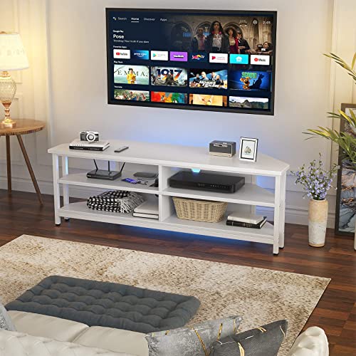 Unikito Corner TV Stand Builtin Power Outlet, Corner Entertainment