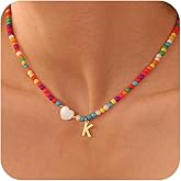 Affolace Colorful Initial Necklaces for Women Trendy, Beaded Trendy Stuff Heart Initial Letter Necklace for Womens Dainty Beads Gifts Choker Necklaces Jewelry Christmas Gifts Teens