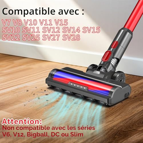 Brush with Soft Roller for Dyson V7 V8 V10 V11 V15 Replacement Floor Tip Soft Roller Replacement Front Lights for Hard Floors like Parquet, Wood Floor, Laminate, Tile