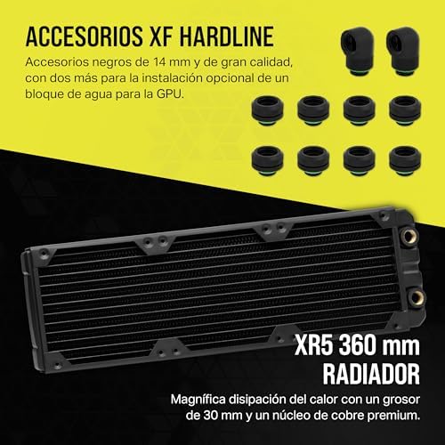 Hydro X Series iCUE Link XH405i Kit de Refrigeración Personalizada - Bloque de Refrigeración Líquida para CPU XC7 Elite - Bomba XD5 Elite D5 Res - 3 Ventiladores QX120 RGB - Gris