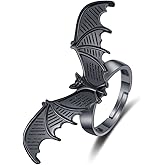 Vintage Bat Animal Statement Ring for Women Silver Plated Black Flying Wing Animals Open Wrap Finger Rings Adjustable Expandable Comfort Fit Fashion Punk Gothic Jewelry for Halloween
