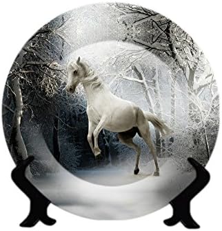 Peculiar Stoneage Rare Handcrafted Black/Silver Horse Animal Design Ceramic Decorative Plate/Platter with Stand
