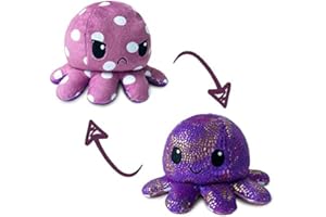 TeeTurtle - The Original Reversible Octopus Plushie - Purple Polka Dot + Shimmer - Cute Sensory Fidget Stuffed Animals That Show Your Mood