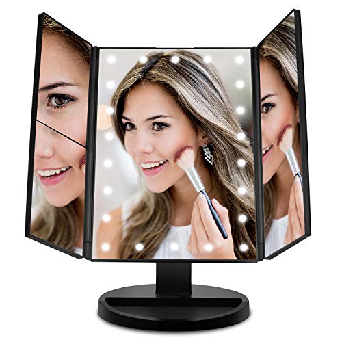 Vanity Mirror, FITNATE 21 LED Brighter Hollywood Mirror, 10X 3X 2X 1X Magnification & 180 Degree Rotation, Touch Screen Control Button with 2 Power Supply Modes USB Port & 4AAA Battery,Gift Card