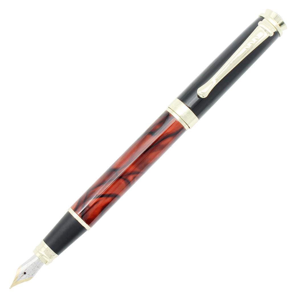 Gullor Elegant Art Fountain Pen Black with Golden Line & Dot Pen