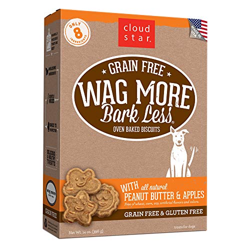 Cloud Star Wag More Bark Less Grain Free Oven Baked Treats with Peanut Butter & Apples -14 oz.