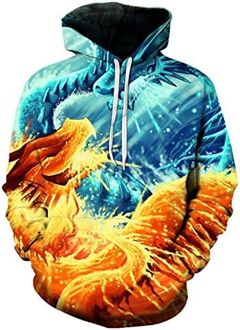Fire and Ice Dragon Printed 3D Hoodies Sweatshirts Men Women Plus Pullover Skateboard Hip Hop