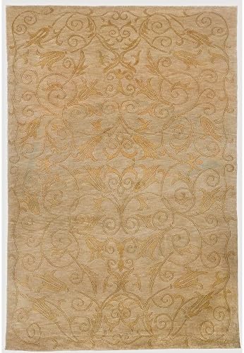 Safavieh Tibetan Collection TB317B Hand-Knotted Green and Gold Silk &amp; Wool Area Rug (6' x 9')