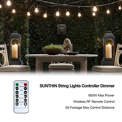 SUNTHIN 650 Watts Outdoor String Lights Dimmer, Wireless Remote Control Dimmer Switch 50Ft Distance Plug in Dimmer Stepless Dimming and Auto Off Switch Timer for Incandescent or Led Patio Lights - Thumbnail 4