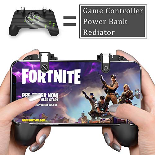 Mangotek Mobile Phone Game Controller, L1R1 Sensitive Shoot and Aim Trigger Buttons, Fortnite/PUBG/Knives Out/Rules of Survival Gaming Camepad with Cooling Fan Radiator and Power Bank for Android iOS