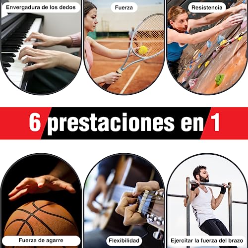 Ejercitador de mano 6 en 1 Fortalecedor de dedos y agarre con pelota, Hand gripper Finger exerciser Ejercicio de antebrazo Entrenador de fuerza para deportes de palma y antebrazos y dedos