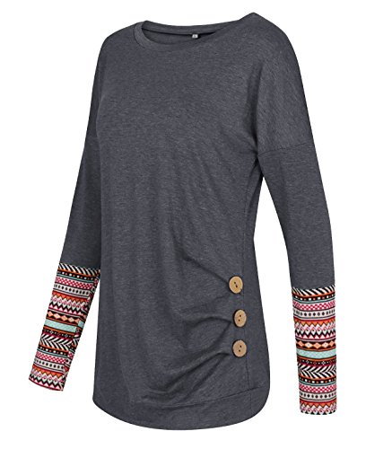 Anicco Womens Long Sleeve Casual Round Neck Loose Tunic Top Blouse T-Shirt StyleB-Black-L