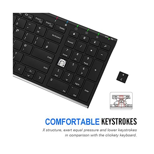 Arteck 2.4G Wireless Keyboard Stainless Steel Ultra Slim UK Layout Keyboard with Numeric Keypad for Computer/Desktop/PC…