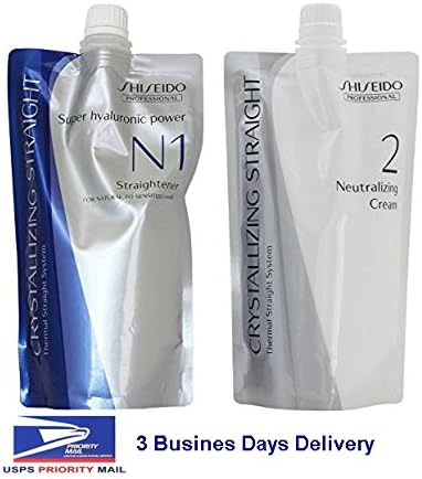 (USA Shipping) Hair Rebonding N1+2 Shiseido Professional Crystallizing Straightener + Neutralizing cream for Natural to sensitized(old version:fine or tinted hair) 400Ml 400Ml Via USPS priority