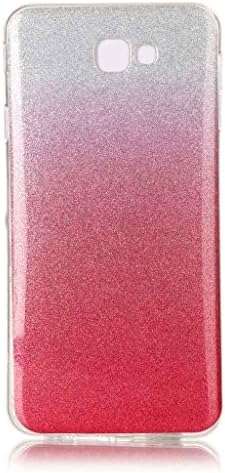 For Samsung Galaxy J5 Prime Case [With Tempered Glass Screen Protector],Metatze Soft Silicone Gel TPU Thin Slim Glitter Gradual Colour Changing Protective Rubber Bumper Case Cover Shell (Red)