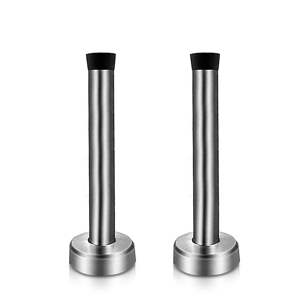 Door Stoppers, 4 inch Door Stop Wall Mounted Brushed Nickel Doorstops with Sound Dampening Rubber Tip Commercial Stainless Steel Door Stop for Skirting, Silver 2 Pack