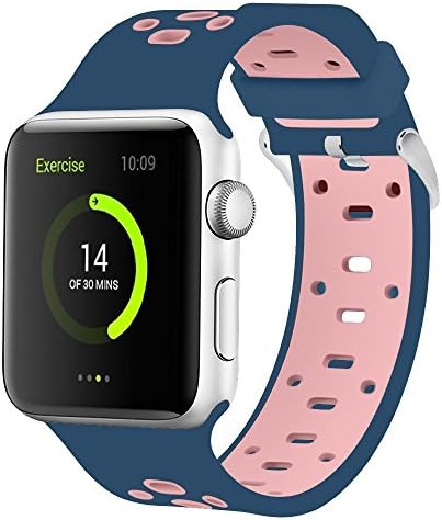 Silicone Apple Watch Band 38mm Sport Fan Wristband Soft Breathable Wrist Bracelet for Apple Watch Series 2 Series 1 Sport Edition Replacement Strap (38mm Blue/Pink)