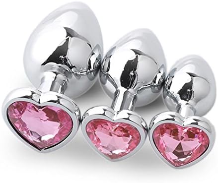 Ebucks 3 Pcs 3 Size Heart Shaped Base With Jewelry Birth Stone Butt-Anal-Play Rose Jewel Filrt Toys - Super Stimulation Temptation Anal Toys (Pink)