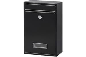 Kasten Wall Mounted Vertical Mailbox with Key Lock, Medium Capacity Hanging Secure Postbox for Outside, 12.6 x 8.5 x 3.4 Inch, Black