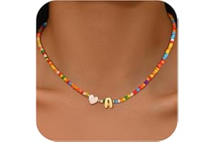 Goldegg Colorful Initial Necklaces for Girls Women, 14K Gold Plated Bubble Initial Pendant Heart Shell Necklace Jewelry Christmas Gifts for Teen Girls Kids