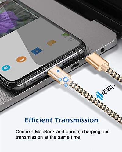USB C to USB C Cable,3 Pack USB C Charger Cable,Nylon Braided USB C to C Cable for Samsung Galaxy S20/S10/S9/Note 10, Google Pixel 2/3/4 XL, MacBook Pro 2019/2018/2017 and More, 5FT (Gold, Pink, Grey)