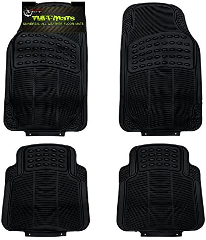 TUFFMATS 4-Piece 4PC Black Universal Trim-Fit Floor Mat Covers Durable for Any Weather and Odor Resistant with Dirt & Debris Pockets fits All Automobiles by Rugged TUFF