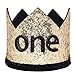 Maticr Glitter First Birthday Crown Baby Boy 1st Bday Party Hat Cake Smash Photo Prop (Large Gold & Black One)