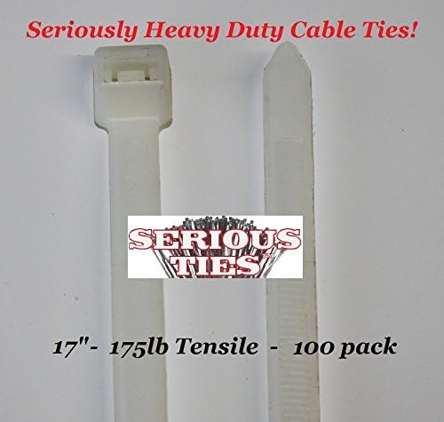 Serious Ties - Extra Heavy Duty Cable Ties 17 Inch/175 Pound Tensile Strength/UV Resistant Black Or Natural Color (100 PACK, NATURAL)