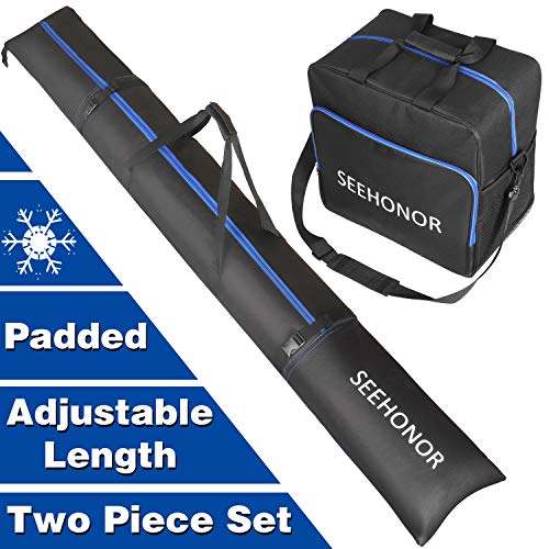 SEEHONOR Padded Ski Bag and Boot Bag Combo, Store Transport Skis Up to 79 Inch and Boots Up to Size 13, Two-Piece Ski Sleeve and Ski Boot Bags