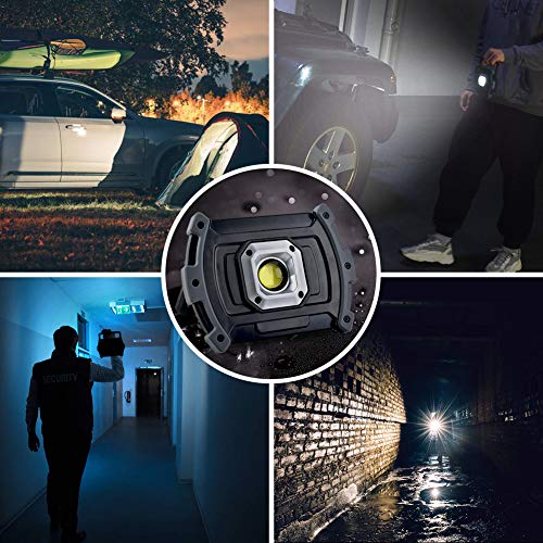 Illushine LED Work Light, 10W 1500 Lumen Rechargeable Work Lights, Portable COB Flood Lights, Waterproof LED Floodlight for Job Site Lighting, Emergency Car Repairing, Camping Hiking