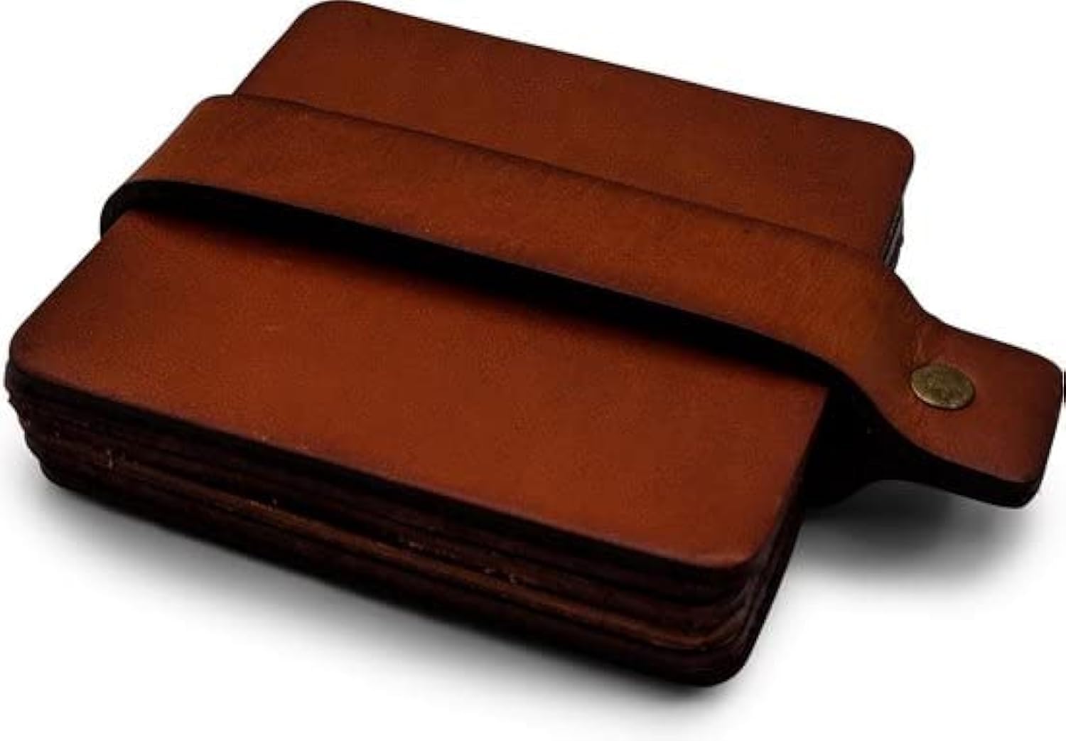 Brute Strength - Full grain leather coasters - Cognac - Square - 6 pcs - Square coaster for glass - Coasters for drinks - includes holder