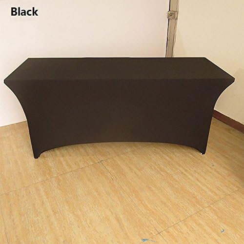 SY66 table cloths Tablecloth Cover, 6 ft Black, Table Cloth Skirts, Rectangular, Polyester/Spandex, Elastic, Stretchable Linen, Stain &amp; Wrinkle Proof, for Folding Tables, Wedding, DJ, Events