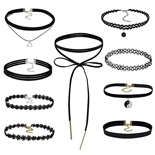 9 pieces black velvet chokers necklaces and black choke…