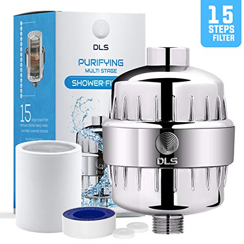 Purifying 15 Stage Shower Filter - Removes Chlorine, Heavy Metals & Other Impurities - Vitamin C For Healthy Skin - Improve Dry, Hair, Skin & Nails - Includes 2 Filter Cartridges, Easy Install