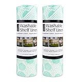DII Non Adhesive Cut to Fit Machine Washable Shelf Liner Paper For Cabinets, Kitchen Shelves, Drawers,  Set of 2, 12 x 10" - Aqua Dahlia