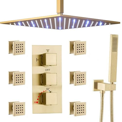 AYIVG Bathroom Thermostatic LED 16 Inch Ceiling Rainfall Shower System ...