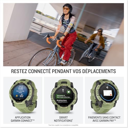 Instinct 3, AMOLED (édition limitée)- Montre GPS Robuste et connectée – Vert Sauge avec Bracelet Silicone Vert Sauge – Boîtier 50 mm