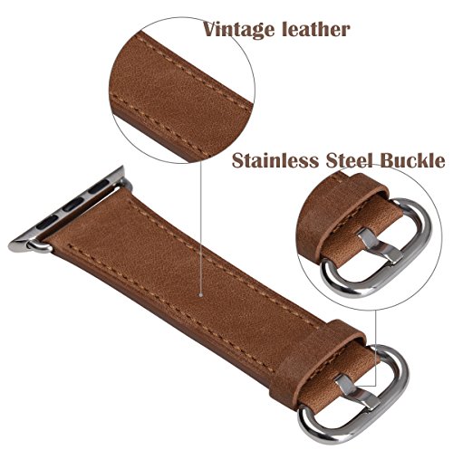 JSGJMY Apple Watch Band 42mm Men Caramel Vintage Genuine Leather Loop Replacement Wrist Iwatch Strap with Stainless Steel Metal Clasp for Apple Watch Series 3 Series 2 Series 1 Sport and Edition - Thumbnail 4