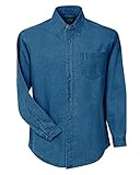 TRM Men's Cotton Heavyweight Trekker Stonewashed Pleated Denim Shirt (XS-6XLT)